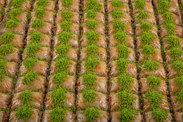 Pistachio baklava. Traditional Middle Eastern Flavors. The local name of Baklava is Fıstıklı Baklava. Close up