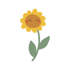 Fototapeta premium Cute cartoon flower element. Flat vector plant illustration on white background. Perfect for game disign, web site, logo, icon, sticker design