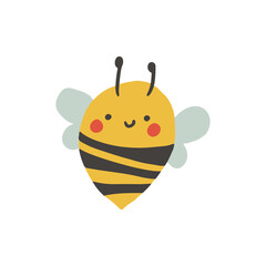 Cartoon happy wasp or bee isolated on white background. Vector childish bee illustration. Cute flat insect perfect for textile, sticker, poster, card