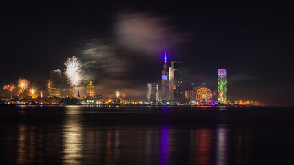 Fototapeta na wymiar Batumi, Georgia - 31 December, 2021: Beautiful night cityscape, view of Batumi city at night