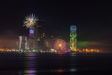 Batumi, Georgia - 31 December, 2021: Beautiful night cityscape, view of Batumi city at night
