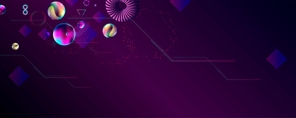 Dark retro futuristic art neon abstraction background cosmos new art 3d starry sky glowing galaxy and planets blue circles