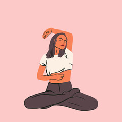 Young girl posing in lotus yoga pose. Fashion, sports illustration