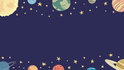Obraz na płótnie Canvas Cute planets frame. Vector solar system background illustration.