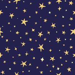 Seamless pattern of stars in flat style. Pattern with planets and stars. Vector blue background, perfect for fabric, textile, wallpaper, wrap paper