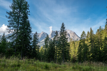 A beautiful view of the Sorapiss mountain on a sunny day in Cortina, Italy
