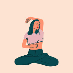 Young girl posing in lotus yoga pose. Fashion, sports illustration