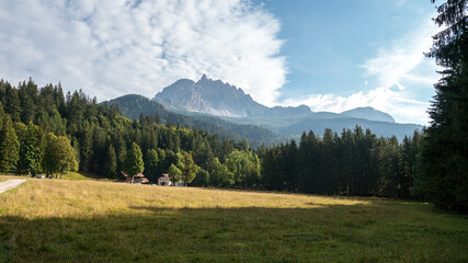 Fototapeta na wymiar A beautiful view of the Sorapiss mountain on a sunny day in Cortina, Italy