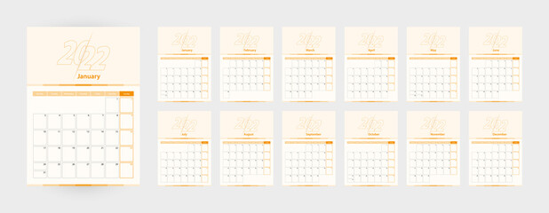 Modern vector vertical calendar for the year 2022, planner in English. - obrazy, fototapety, plakaty