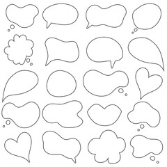 Speech bubble phrases hand draw big set . Online chat clouds with different words comments information shapes vector isolated on white background. Stock illustration