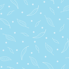 Fototapeta na wymiar Pastel Blue Line Art Gum Leaf seamless pattern design