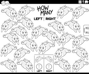 count left and right pictures of cartoon rabbit coloring book page