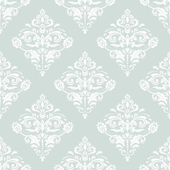 Seamless oriental pattern in the style of baroque. Traditional classic vector ornament. Light blue and white pattern