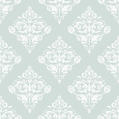 Seamless oriental pattern in the style of baroque. Traditional classic vector ornament. Light blue and white pattern