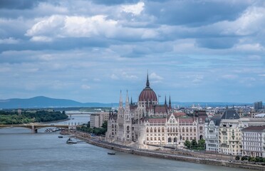 Fototapeta na wymiar Danube river and Parliament building in Budapest, Hungary