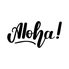 Aloha. Handwritten lettering on white background. illustration © Marin4ik