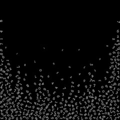 Falling numbers, big data concept. Binary white random flying digits. Alluring futuristic banner on black background. Digital vector illustration with falling numbers.