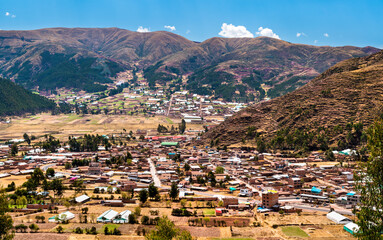 Aerial view of Ccorao village near Cusco in Peru