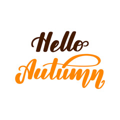 Hello autumn. Handwritten lettering isolated on white background. illustration for posters, cards and much more