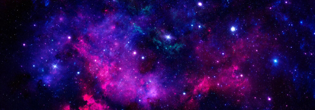 A deep space nebula with stars and star clusters