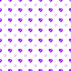 Seamless pattern with broken heart, purple and white color. Vector illustration.