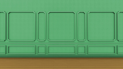 Interior wall with worked wooden molds 3d image old classic victorian architecture