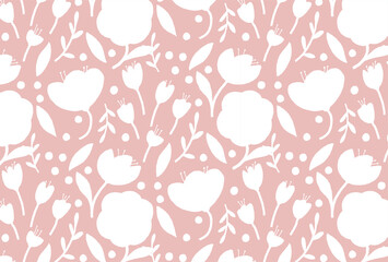 春の白の草花のピンク背景の壁紙
