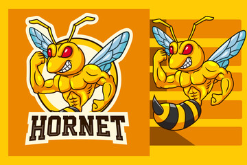 Cartoon strong hornet design template - obrazy, fototapety, plakaty