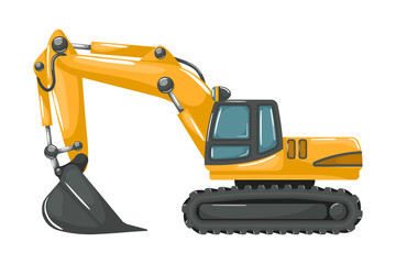 Heavy machinery for construction and mines with excavator cartoon style on white background. © Ipajoel