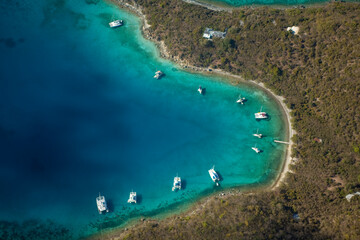 Fototapeta na wymiar Sailboats Peter Island and Dead Chest Island. British Virgin Islands Caribbean
