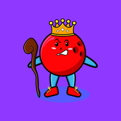 Cute cartoon bowling ball mascot as wise king with golden crown and wooden stick cute modern style design for t-shirt, sticker, logo element