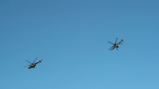 Two Helicopters Flying In Sky, Aerobaltic, Gdynia, Poland