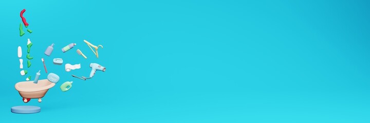 3d rendering of using bathroom equipment in Maldives for data display social media and website cover