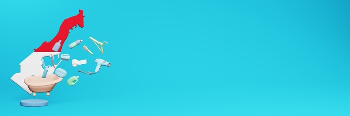 3d rendering of using bathroom equipment in Monaco for data display social media and website cover