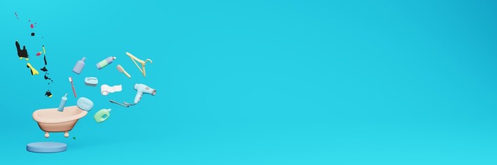 3d rendering of using bathroom equipment in Wanuatu for data display social media and website cover