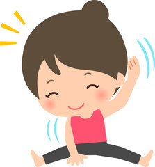 柔軟体操、ストレッチする笑顔の女性