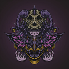 artwork illustration and t shirt design  devil girl engraving ornament