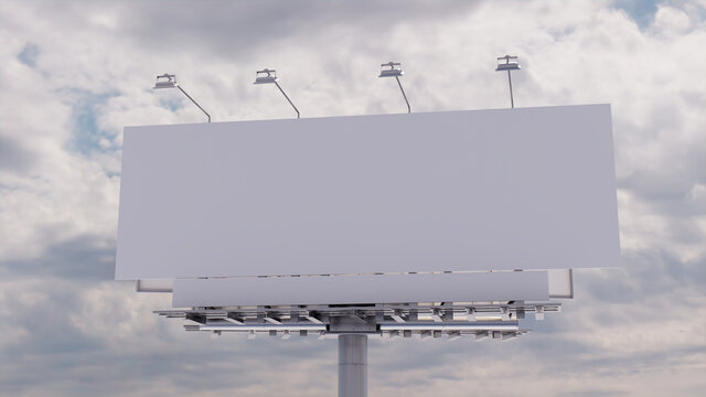 Commercial Billboard. Blank Large Format Sign against a Cloudy Afternoon Sky. Design Template.