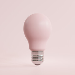 Pink light bulb on bright background in pastel colors, bright idea concept, 3d illustration.