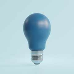 Blue light bulb on bright background in pastel colors, bright idea concept, 3d illustration.
