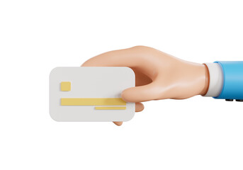 Hand holding credit card with online service isolated on white background, 3d rendering.