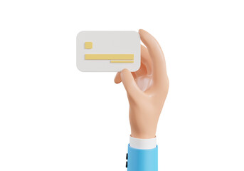 Hand holding credit card with online service isolated on white background, 3d rendering.