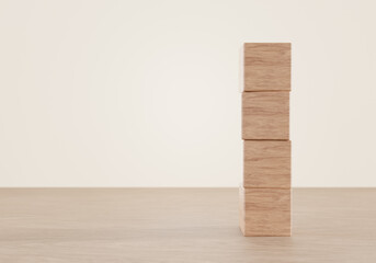 Blank wooden cube block on wooden floor background. business concept, 3D rendering.