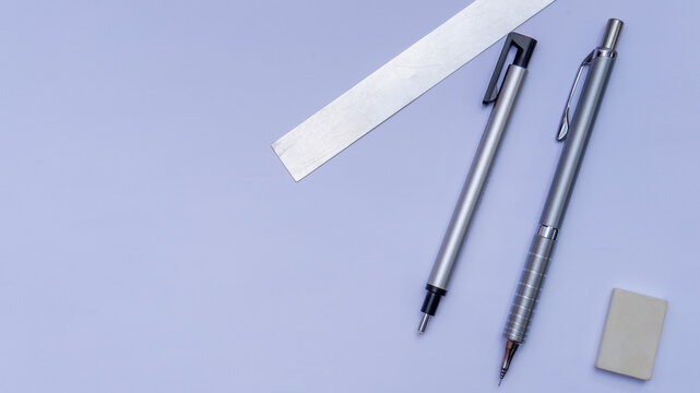 blank sheet with rubber pencil ruler and rubber penci