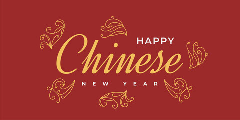 Chinese New Year Greeting Banner or Poster with Flowers Illustration Isolated on Red Background