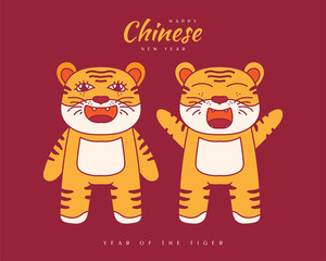 Chinese New Year 2022 Year of The Tiger. Cute Tiger Illustrations. Celebrations Card`