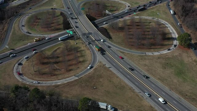 Trafic ramp circle on Highway Aerial 4K