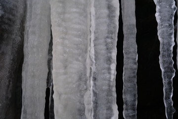 Close-up view of thick, white icicles
