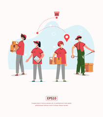Delivery line flat illustration with characters