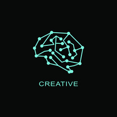 
Line and dot genius brain logo design.Technology vector illustration